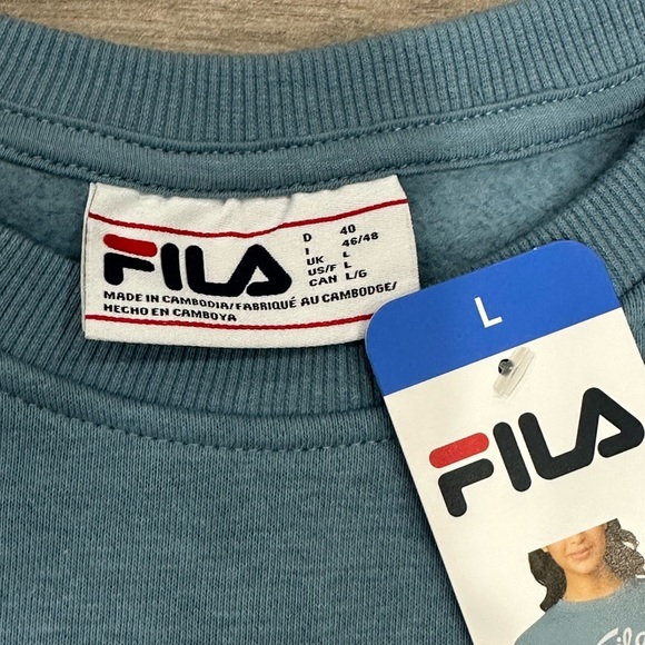 Women's Fila Large 12 -14 Blue Fleece Sweatshirt Logo Crew Pullover Long Sleeve - Picture 9 of 11